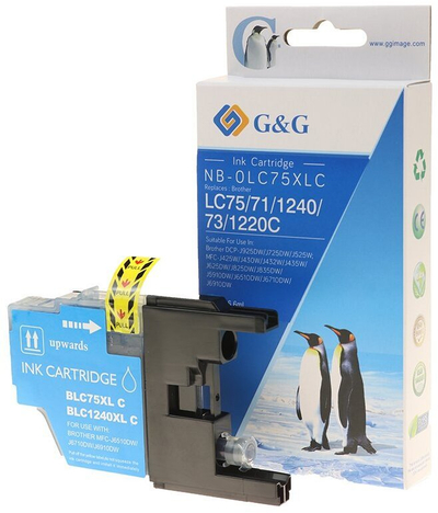 Patron boje G&amp;G NB-0LC75XLC, për printera Brother LC75 LC1240, 600 faqe, blu (cian)