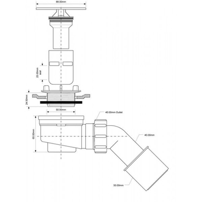 Сифон за туш McAlpine HC252588B, капак хром 52mm, висина 65mm, хром