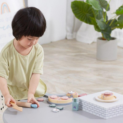 Set lodrash druri Viga Toys PolarB Wooden Pizza Making, furrë dhe aksesorë, shumëngjyrësh