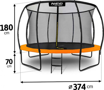 Trampolinë për kopsht Neo Sport, 180 x 374 cm, portokalli