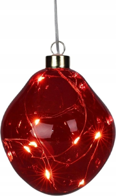 Стакорна новогодишна декорација BAUBLE LED Drop, 10cm, со ЛЕД светилки, црвена