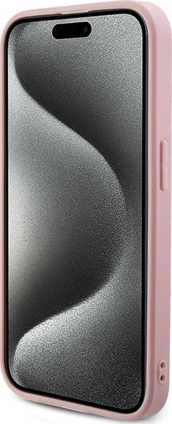 Maskë telefoni Guess Saffiano Iridescent Script për iPhone 15 Pro, TPU PC, rozë