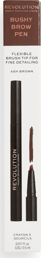 Оловка за веѓи Make Up Revolution Bushy Brow Pen Ash Brown, 0.5ml, кафеаво сива