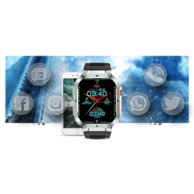 Orë e zgjuar Gravity GT6-5, ekran 1.96", Bluetooth 5.0, argjendtë me të zezë