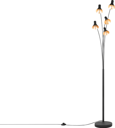 Llambë dyshemeje metalike, 205 cm, me 5 krahë që rregullohen, e zezë