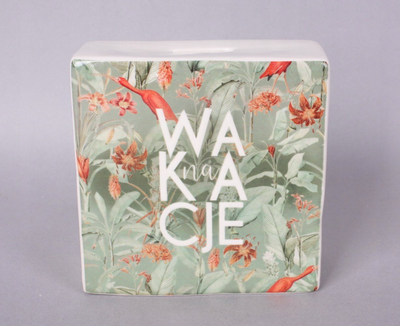Kuti kursimi ADI Money Box Holidays, qeramike, 12.8x5.4x12.7cm, jeshile me lule