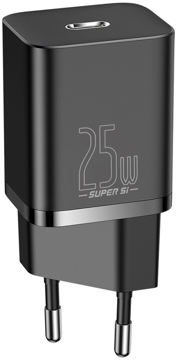 Karikues Baseus Super Si Quick 1C, USB-C, 25W, i zi + kabllo USB-C - USB-C, 3A, 1M, e zezë