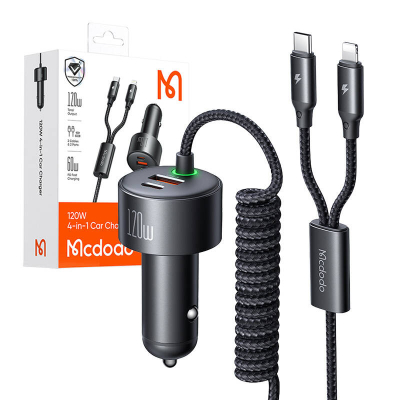 Karikues makine Mcdodo CC-0370, 120W, kabllo USB-C Lightning tërheqëse, i zi