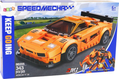 Lodra konstruktore Mcrelan Speed Mecha BB205, 343 pjesë, 2 në 1 makinë dhe robot, portokalli