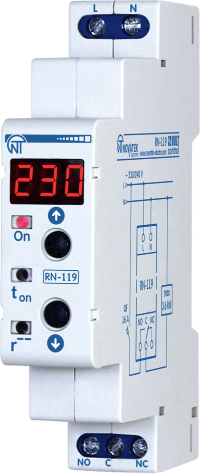 Relè tensioni njëfazore Novatek RN-119, 230V AC, 16A 3.6kW, e bardhë