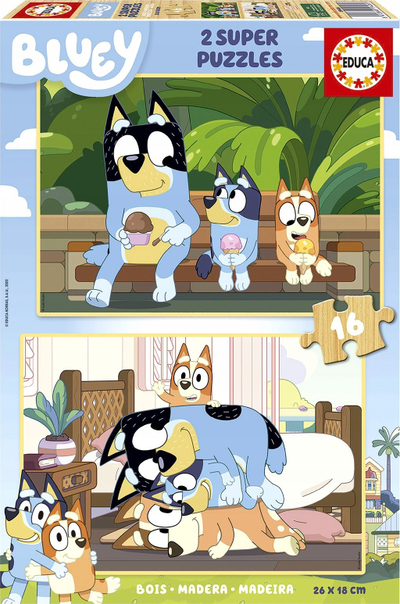 Puzzle druri Educa Bluey 19406, set 2x16 copa, 26x18 cm, shumëngjyrësh