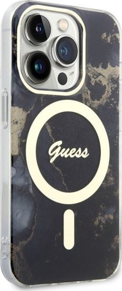 Mbulesë telefoni Guess Golden Marble MagSafe, për iPhone 14 Pro, TPU dhe polikarbonat, e zezë