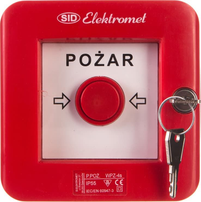 Pulë alarmi zjarri manuale SID Elektromet WPZ 4S, IP55, me çelës, e kuqe
