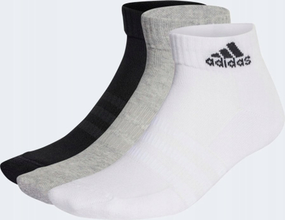 Çorape sportive Adidas Cushioned Sportswear IC1281, 3 palë, te kyçi i këmbës, të bardha, gri edhe të zeza