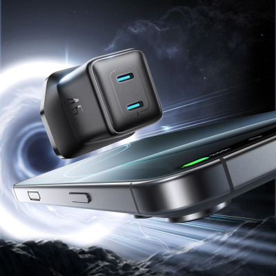 Karikues muri Joyroom JR-TCG17, 45W, 2x USB-C, prizë UK, i zi