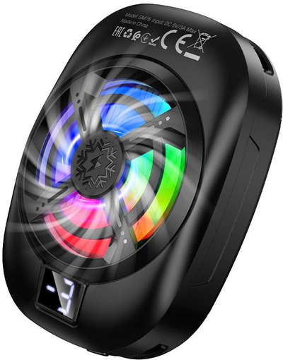 Ftohës telefoni Hoco GM16, ventilator gaming me kapëse, dritë LED RGB, i zi