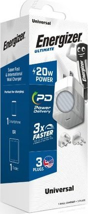 Karikues muri Energizer Ultimate, 20W GaN PD, USB‑C, ngjyrë argjendtë