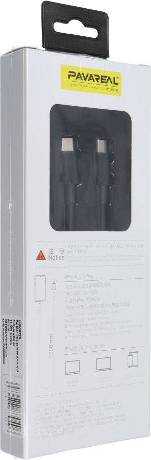 Kabllo USB-C në USB-C Pavareal PA-X2, 65W PD, 1m, e zezë