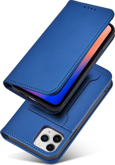 Mbulesë portofol Hurtel Magnet Card Case për iPhone 12, me xhepa për karta, funksion qëndrimi, blu