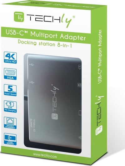 Docking station Techly IADAP USB31-DOCK3, USB-C 8 me 1, HDMI 4K, gri