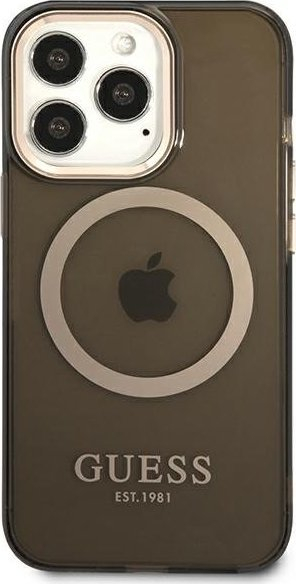 Mbulesë telefoni Guess GUHMP13XHTCMK, për iPhone 13 Pro Max 6.7", MagSafe, e zezë transparente