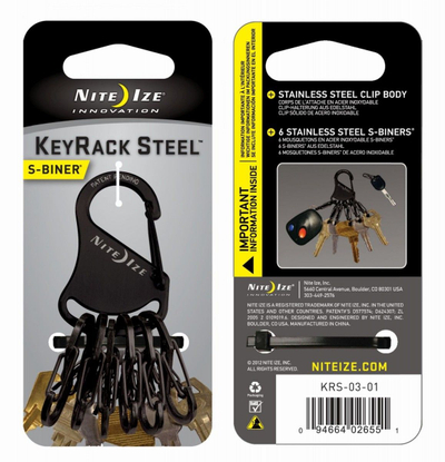 Organizues çelësash Nite Ize Key Rack KRS-03-01, 6 S-Biners, çelik inox, i zi