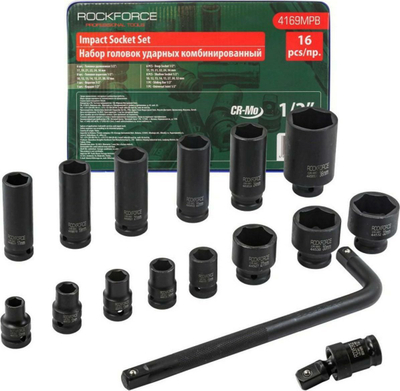 Set çelësa goditës RockForce RF-4169MPB, 1/2", 10-36mm, 16 copë