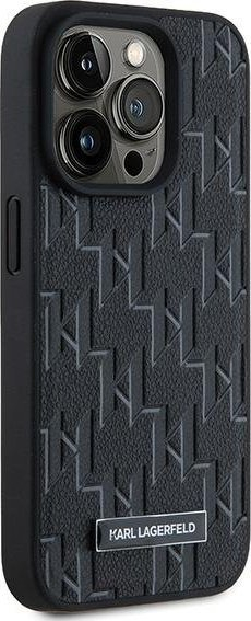 Këllëf telefoni Karl Lagerfeld Monogram MagSafe për iPhone 15 Pro Max, lëkurë PU, i zi