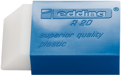 Gomë plastike Edding R 20, për laps, me kapak plastike, e bardhë blu