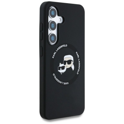 Kllëf telefoni Karl Lagerfeld Liquid Silicone K&amp;CH Heads MagSafe, për Samsung Galaxy S25, silikon i lëngshëm, i zi