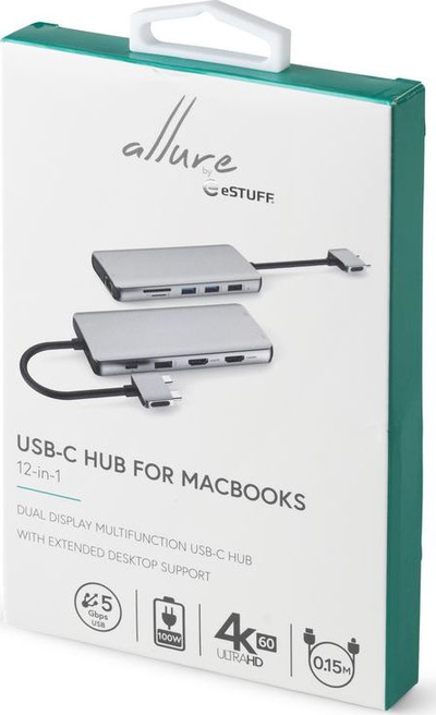 USB-C Хаб GeSTUFF Allure, 12 во 1, 4K, сиво металик