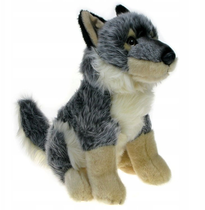 Lodër pellushi DUBI Sitting Wolf, 28cm, ujk i ulur, gri bezhë