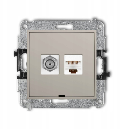 Приклучок за антена SAT и RJ45 Karlik Mini 60MGFKBO-1, F-тип, Cat 5e, тауп