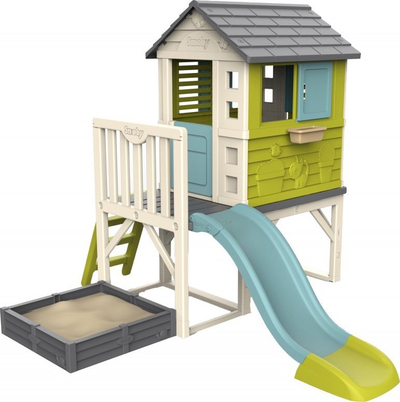 Shtëpizë lojrash Smoby Playhouse on Stilts, me rreshkitëse, me kuti rëre, shumëngjyrëshe