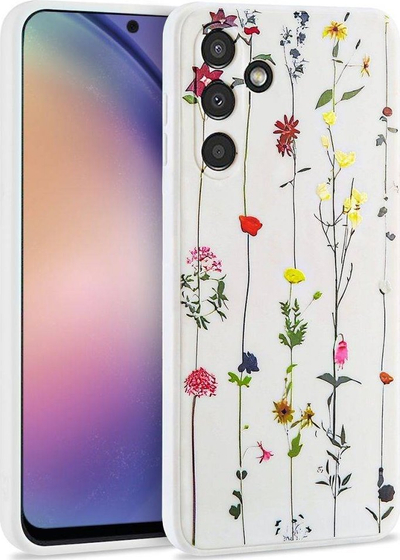 Mbulesë telefoni Tech-Protect Mood për Samsung Galaxy A54 5G, gome TPU e butë, me lule, e bardhë