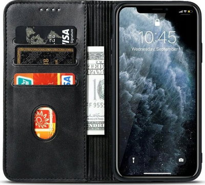 Kutikë-portofol MARV për Samsung Galaxy M55, tip bookcase, me xhepa për karta, e zezë