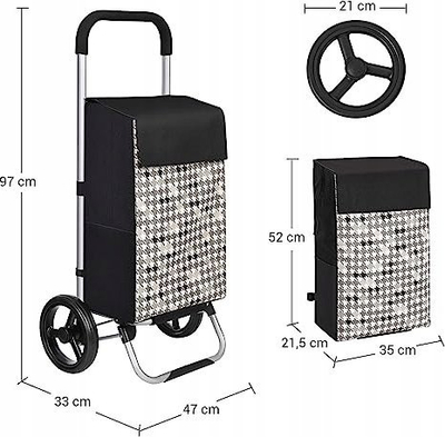 Karrele pazari SONGMICS SPWS40, 40L, palosëse, e zezë me dizajn houndstooth