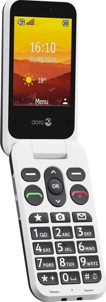 Telefoni me kapak Doro Leva L30, 4G, me butona të mëdhenj, i zi
