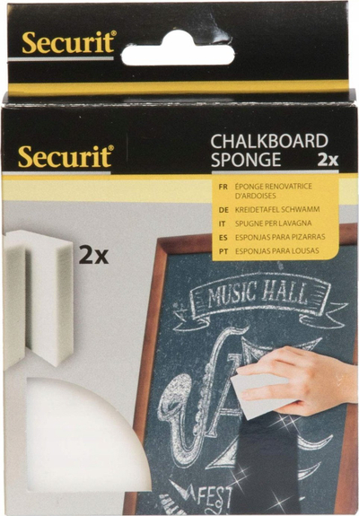 Sfungjer tavoline Securit Chalkboard Sponge, shkumë melamine, set 2 copë, i bardhë