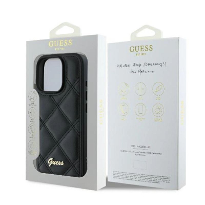 Këllëf telefoni Guess Quilted Metal Logo për iPhone 16 Pro Max, 6.9", i zi