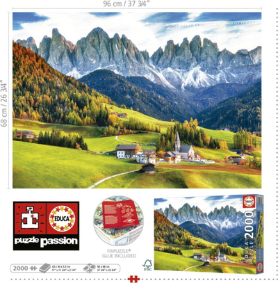 Puzzle Educa Autumn in Dolomites, 2000 copa, për të rritur