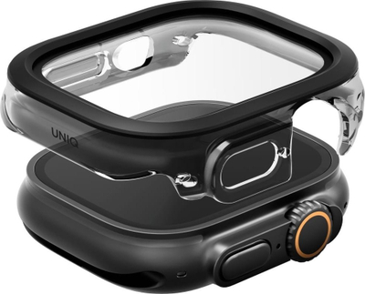 Mbrojtëse Uniq Voute për Apple Watch Ultra 49mm, xham i fortifikuar, kornizë plastike, e zezë