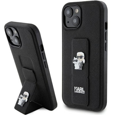 Futrollë telefoni Karl Lagerfeld KLHCP15MGSAKCPK, për iPhone 15 Plus, hardcase Gripstand Saffiano, e zezë