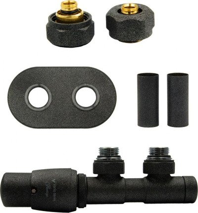Set valvul termostatike radiatori Twins Pex AiO Left, lidhje 16 mm, distancë 50 mm, anthracite