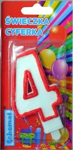 Qiri dekorativ për tortë numri 4, plastikë, i bardhë me të kuqe