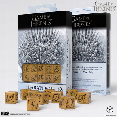 Set zare Q Workshop Game of Thrones Baratheon, 10 copë D6, ngjyrë e verdhë