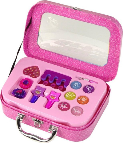 Set kozmetik për fëmijë Leantoys Magical Unicorn, valixhe lodër, me aksesorë thonjsh, rozë