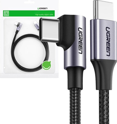 Kabëll USB C Ugreen 90°, 3A, 3m, i zi