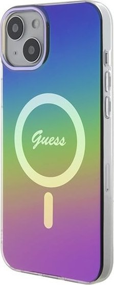 Обвивка за телефон Guess IML Iridescent MagSafe, за iPhone 15 Plus, проѕирна со бои