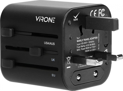 Adapter universal udhëtimi Orno GOworld TA-1, 100-240V, 8A, i zi